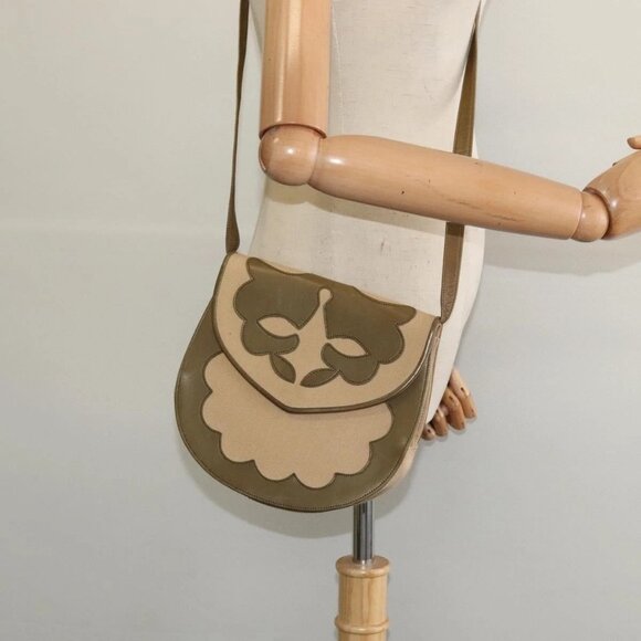 SAINT LAURENT Shoulder Bag Canvas Leather Khaki Auth - Picture 1 of 16